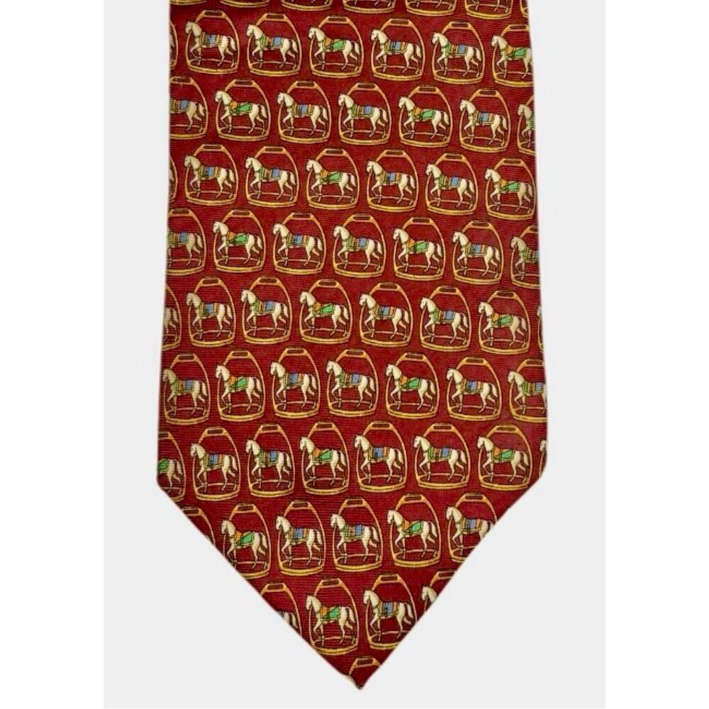 Gap Premium 100% Silk Men’s Tie Red Horse & Stirrups Pattern Equestrian Career